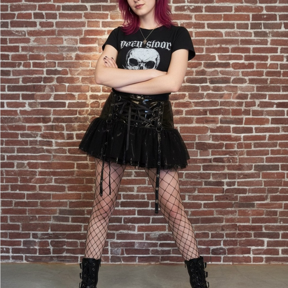 Dolls Kill Black Lace-Up Mini Skirt